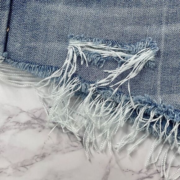 Express Blue Distressed Custom Cutoff Denim Jean Shorts 3/4 - Picture 2 of 5